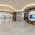 Chinese Style Lobby Interior With Wooden Screen TV Bookshelf And Green Door