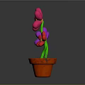 Colorful Potted Flowers In Red Pot With Pink Purple Red Petals Green Stems Yellow Centers