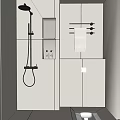 Modern Shower Head in Minimalist Bathroom with Wall Mounted Design Storage Niche and Towel Rack