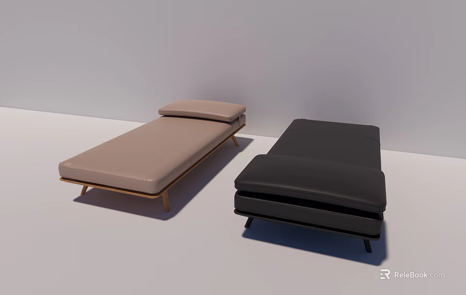 Modern Upholstered Sofa Benches In Light Brown And Black Minimalist Design 3d model 