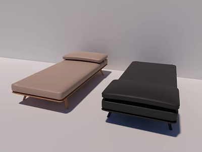 Modern Upholstered Sofa Benches In Light Brown And Black Minimalist Design 3d model