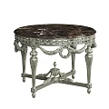 Round Coffee Table With Marble Top And Ornate Silver Metal Base