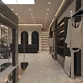 Elegant Modern Clothing Store Interior Design With Marble Floor And Neat Clothing Display Racks