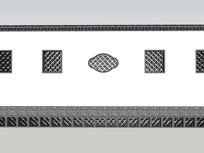 Building Exterior Wall with Various Decorative Patterns Grid Designs and Upper Lower Bands 3d model