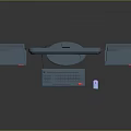 Modern Computer Setup With Main Monitor Small Screens Keyboard And Mouse