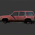 Old Red SUV With Dusty Exterior Broken Windshield And Rusty Body 3d model