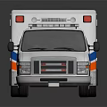 White Ambulance With Red Emergency Roof Lights And Blue Orange Stripes