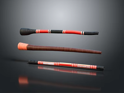 Hockey Sticks With Different Colors Red Stripes And Wooden Design For Sports Equipment 3d model