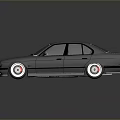 Blue BMW Sedan With Classic Design Silver Alloy Wheels And Shiny Surface On Dark Background