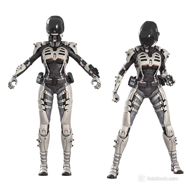 Mechanical Skeleton Armor Character Front And Back Detailed Full Body View Design 3d model 