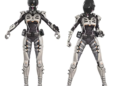 Mechanical Skeleton Armor Character Front And Back Detailed Full Body View Design 3d model
