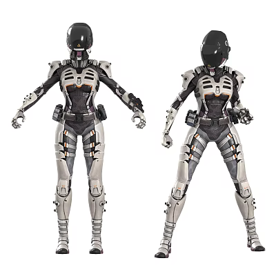 Mechanical Skeleton Armor Character Front And Back Detailed Full Body View Design 3d model