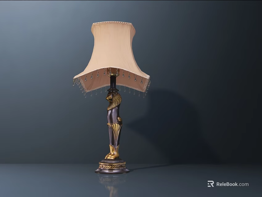 Classic Table Lamp With Beige Lampshade And Decorative Edge Gold And Dark Colored Base Design 3d model 