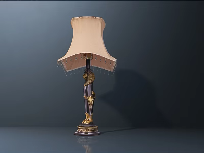 Classic Table Lamp With Beige Lampshade And Decorative Edge Gold And Dark Colored Base Design 3d model
