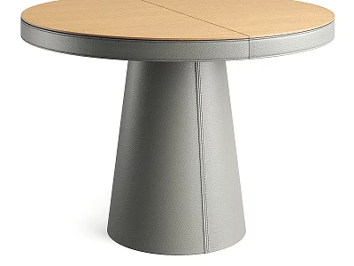 Modern Round Coffee Table With Wooden Top Grey Conical Base And Stitched Details 3d model