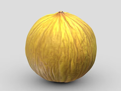 Fresh Yellow Round Melon Fruit With Wrinkled Ribbed Surface And Smooth Texture 3d model