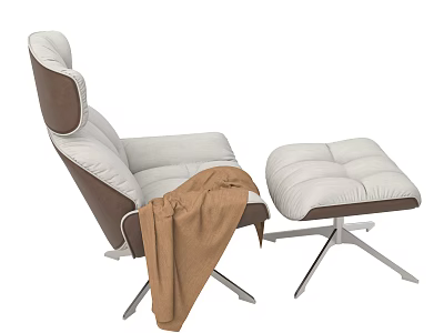 Modern Recliner Chair With White Brown Upholstery Matching Ottoman Brown Blanket Metal Base 3d model