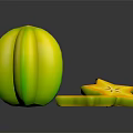 Fresh Yellow Green Star Fruit With Sliced Pieces On Black Background Reflections