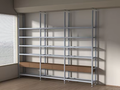 Modern Metal Frame Storage Shelving Unit With Multi-layer Shelves And Wooden Base 3d model