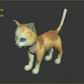 Cartoon Orange Yellow Kitten With Blue Eyes And White Paws On Black Surface With Reflection