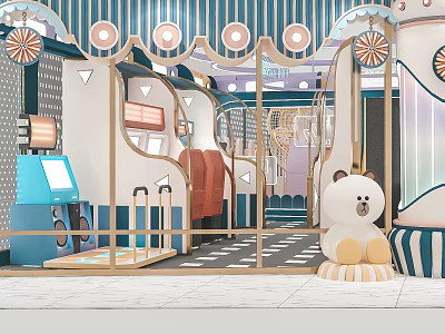 Indoor Amusement Park With Cute Bear And Interactive Play Equipment 3d model