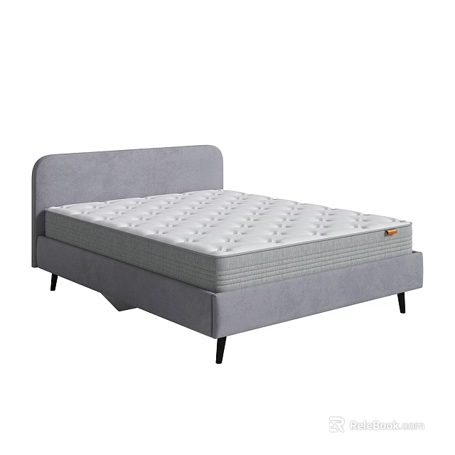 Double Bed With Gray Upholstered Headboard Spring Mattress And Modern Design 3d model 