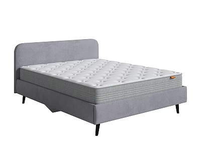 Double Bed With Gray Upholstered Headboard Spring Mattress And Modern Design 3d model