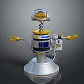 Robot Character With Yellow Arms Blue Stripes And Spring Head On Silver Base 3d model