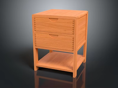Wooden Bedside Table With Two Striped Drawers And Lower Shelf Home Bedroom Simple Modern Furniture 3d model