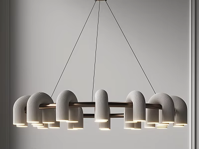Modern Chandelier Design With Curved Light Bodies Wooden Frame And Sleek Elegant Interior Lighting 3d model