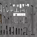 Various Bathroom Faucets And Shower Accessories In Different Styles Displayed On Gray Background