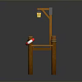 Scenic View Of Rustic Wooden Dock With Hanging Lantern And Lifebuoy
