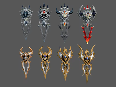 Fantasy Weapon Designs Featuring Ornate Daggers With Metallic Finish And Various Styles 3d model
