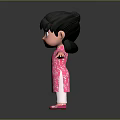 Little Girl In Pink Traditional Dress With White Patterns Bun Hairstyle Arms Outstretched Dark Background