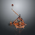 3D Rendered Ancient Weapon Trebuchet With Orange Black Arm Structure And Counterweight