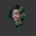 Female Character 3D Model with Long Gray Curly Hair Clear Facial Features in Dark Background