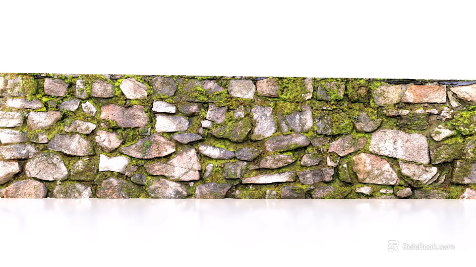 Natural Stone And Wood Wall Design With Lush Moss And Textured Surfaces 3d model 