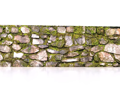 Natural Stone And Wood Wall Design With Lush Moss And Textured Surfaces 3d model