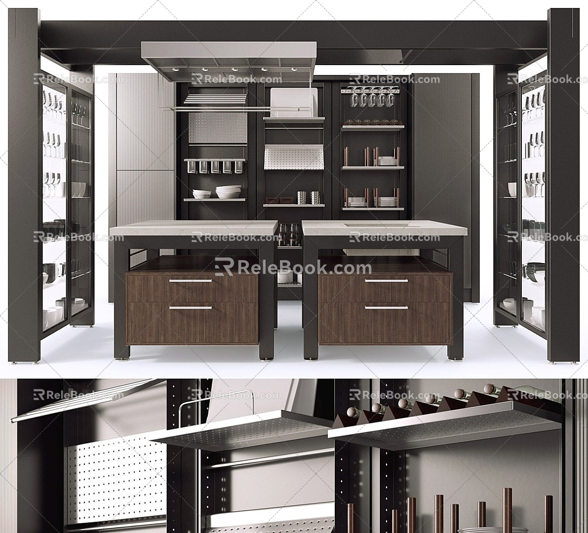 Modern Kitchen Modern Kitchen Cabinet Storage Cabinet Tableware Electrical Appliance Range Hood Hand Sink Vegetable Glass Jar Faucet Home Furniture 3d model