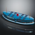 Blue Ferry With Red Chimney And Multiple Decks And Masts 3d model
