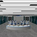 Modern Monitoring Room Interior Design With Control Desks Computer Monitors And Blue Chairs