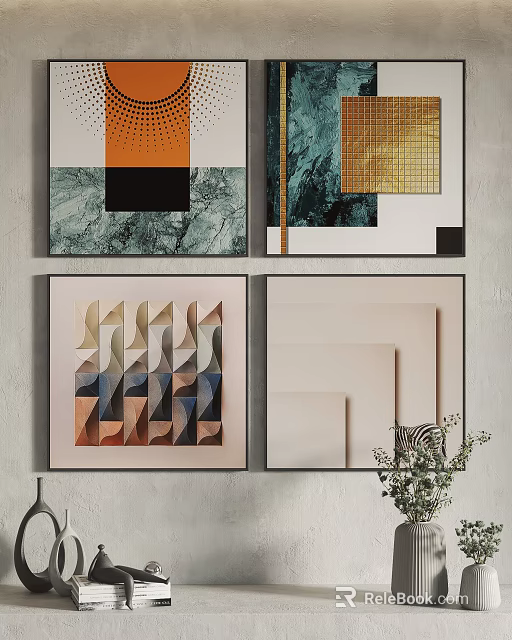 Abstract Geometric Wall Art With Colorful Patterns And Textured Designs 3d model