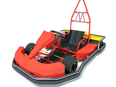 Red Go Kart With Black Seat Yellow Components And Racing Wheels Structure 3d model