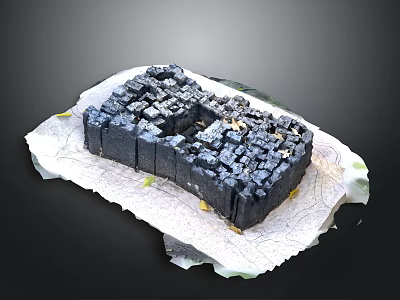 Black Stone Block with Cube Pattern Design on White Leaf Base and Natural Surface Texture 3d model
