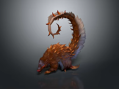 Game Movie Character With Spiked Long Tail And Orange White Fur 3d model