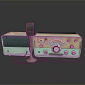 Vintage Green Beige Radio And Microphone With Knobs Buttons On Black Reflective Surface 3d model