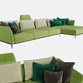Modern Green Sectional Sofa Featuring Multi Colored Pillows And Metal Legs 3d model