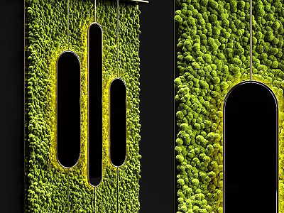 Living Plant Wall Interior Design With Oval And Arched Openings And Lush Greenery 3d model