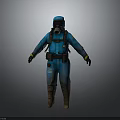 Full Body Blue Protective Suit With Gas Mask Utility Belt And Brown Boots