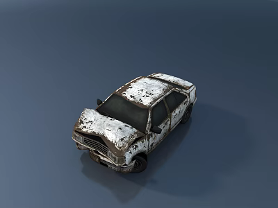 Old Dusty Rusty White Car With Worn Out Body And Chipped Paint 3d model